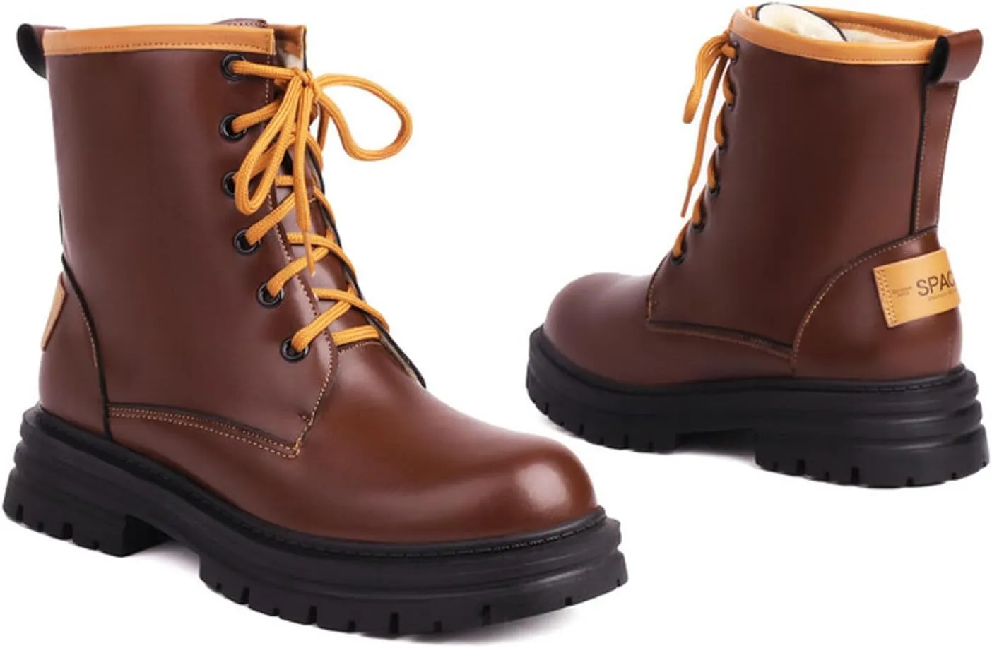 Ankle Boots for Women Leather Round Toe High Chunky Heel Solid Color Lace Up Mid Calf Boots Ankle Boots Short Boots