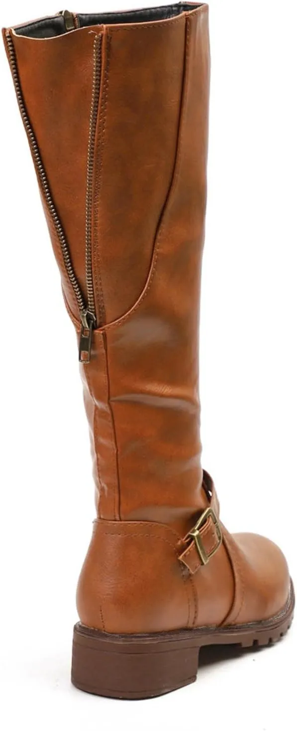 Knee High Boots Women Low Heel Snow Boots for Women Slip On Vintage Round Toe Leather Zipper Square Heel Boots