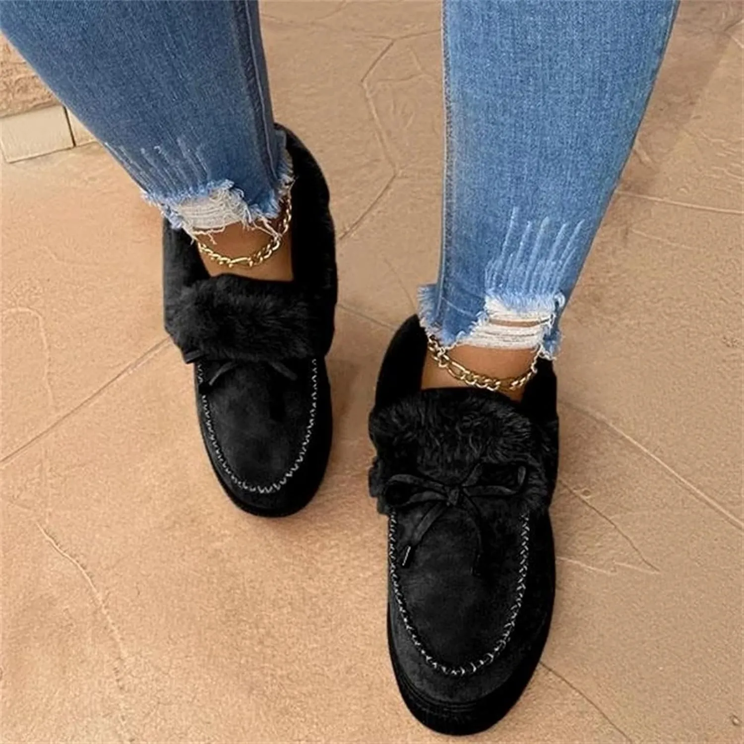 Ladmiple Snow Boots For Women Wide Faux Fur Lined Warm Winter Outdoor Short Ankle Booties Slip On Comfortable Walking Shoes