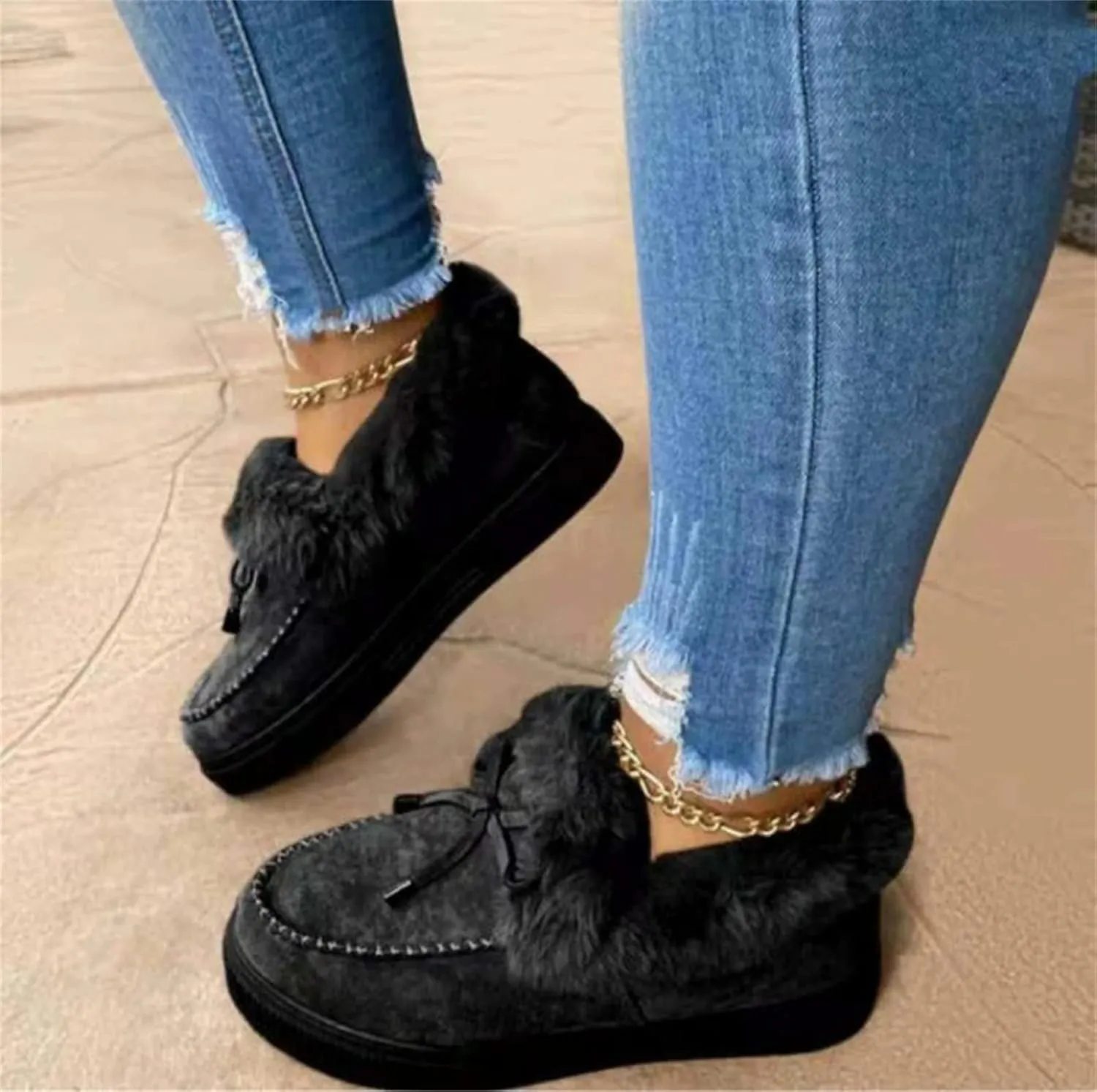 Ladmiple Snow Boots For Women Wide Faux Fur Lined Warm Winter Outdoor Short Ankle Booties Slip On Comfortable Walking Shoes