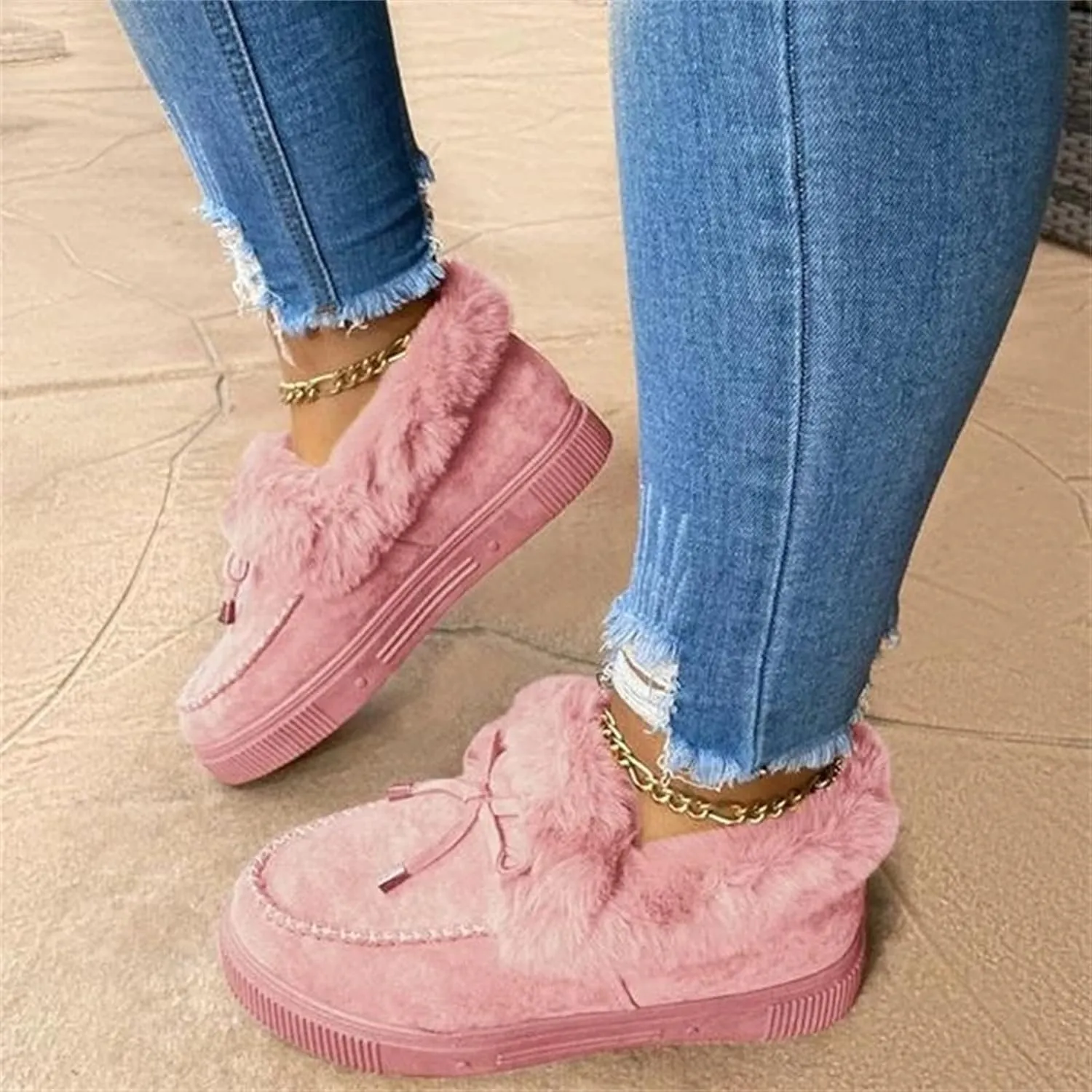 Ladmiple Winter Boots For Women Fashion Snow Boots Slip on Fur Lined Cold Weather Warm Ankle Booties Loafers Shoes 2024