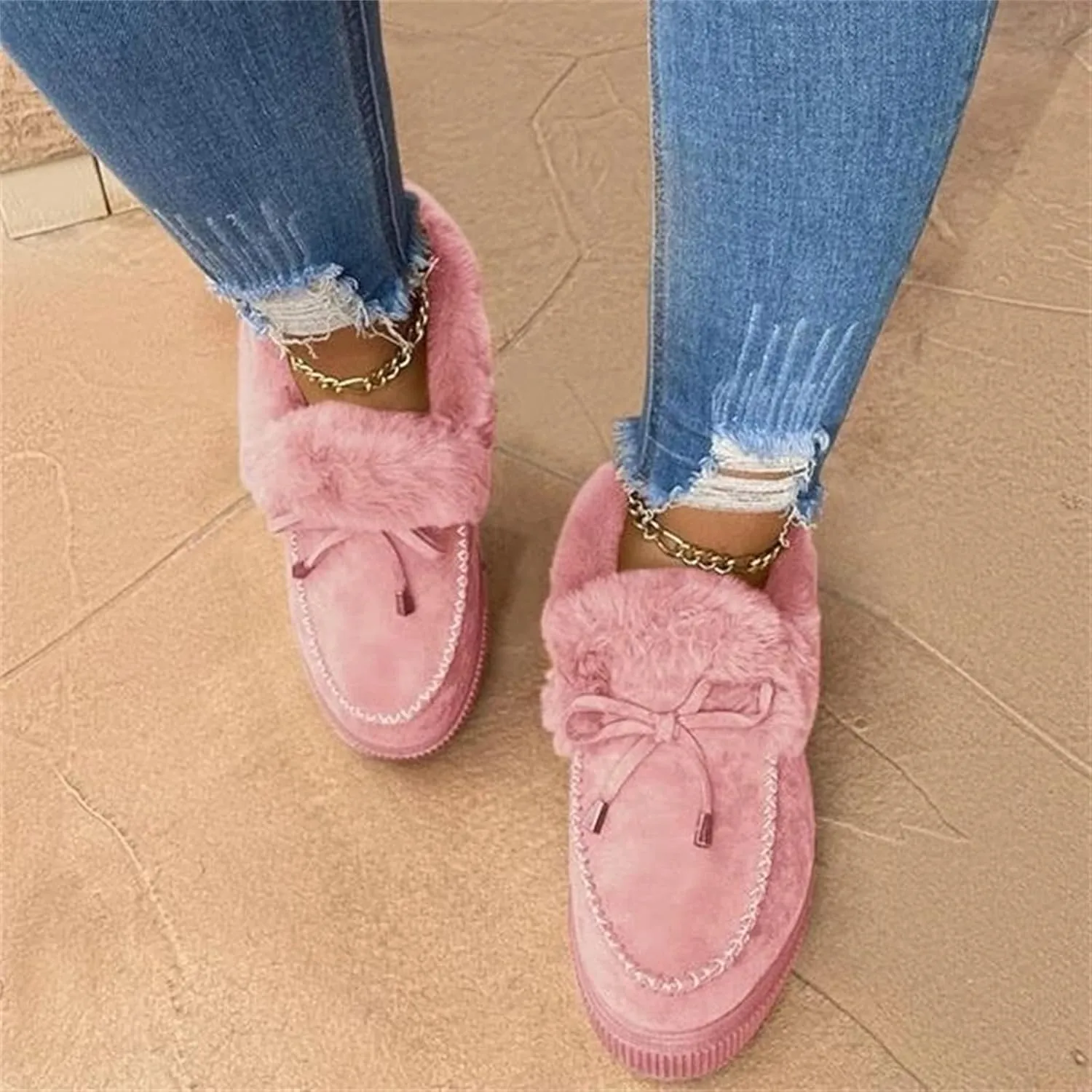 Ladmiple Winter Boots For Women Fashion Snow Boots Slip on Fur Lined Cold Weather Warm Ankle Booties Loafers Shoes 2024