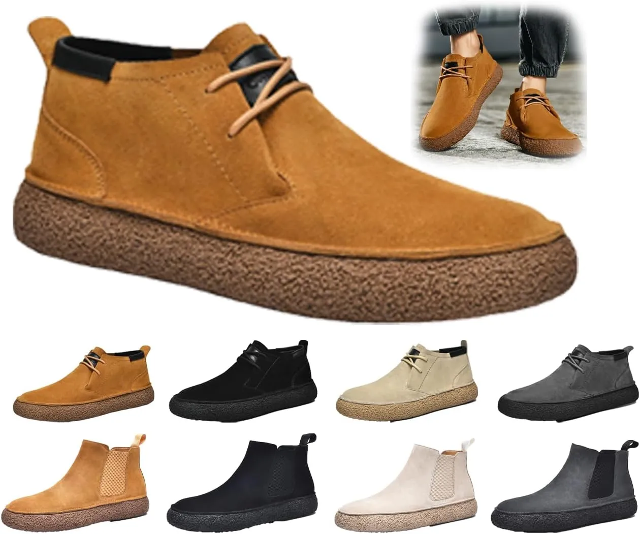 Men'S Frosted Leather Suede Suede Mid Top Board Shoes Retro Casual Fashion Design Walking Ankle Boots Comfort High-Top Waterproof Hiking