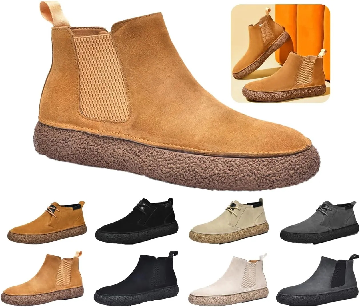 Men'S Frosted Leather Suede Suede Mid Top Board Shoes Retro Casual Fashion Design Walking Ankle Boots Comfort High-Top Waterproof Hiking