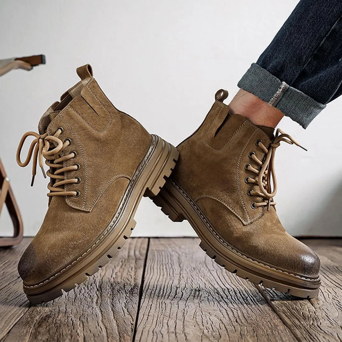 Men's Lace-up Fashion Boots Waterproof Full Grain Leather Chelsea Boot,Men Slip Resistant Service Boots Motorcycle Casual Side Zip Ankle Boots Mid-Top Dress Oxford Work Bootie