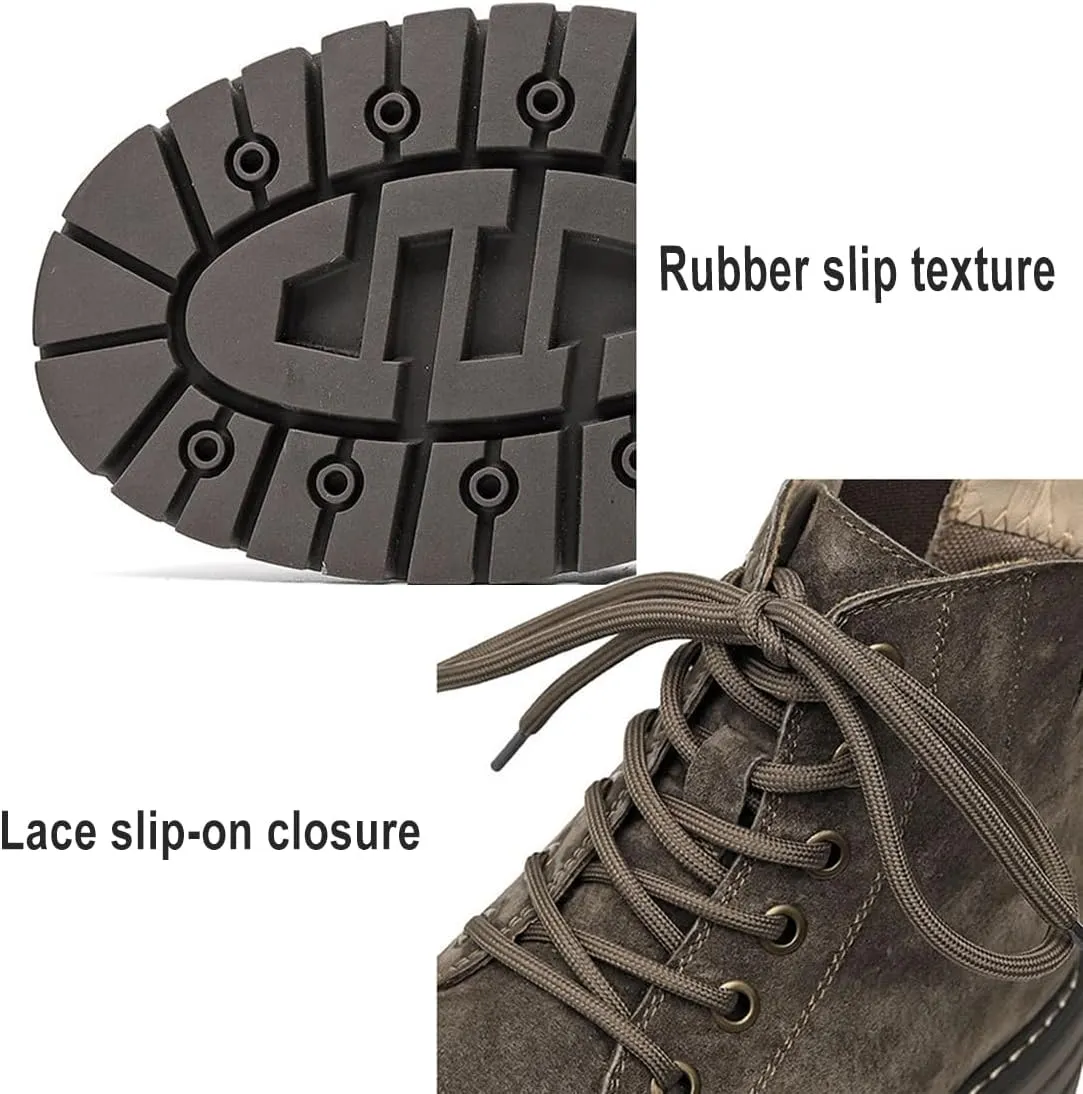 Men's Lace-up Fashion Boots Waterproof Full Grain Leather Chelsea Boot,Men Slip Resistant Service Boots Motorcycle Casual Side Zip Ankle Boots Mid-Top Dress Oxford Work Bootie