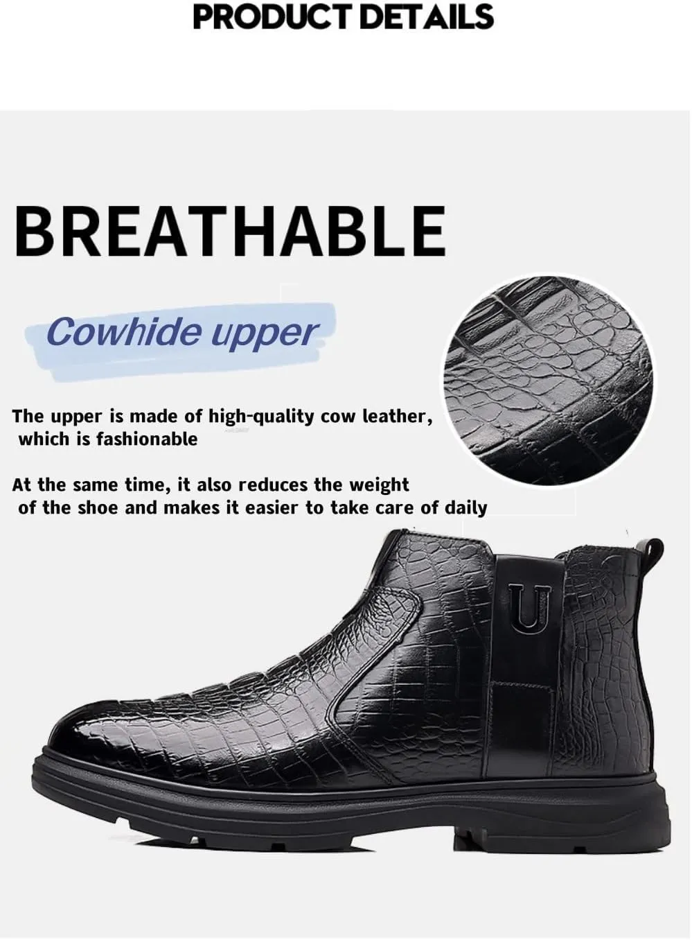 pearlzone Men's Casual Hand-Sewn Imitation Leather Mid-top Boots,Oxford Shoes Classical Business Dress Shoes for Men