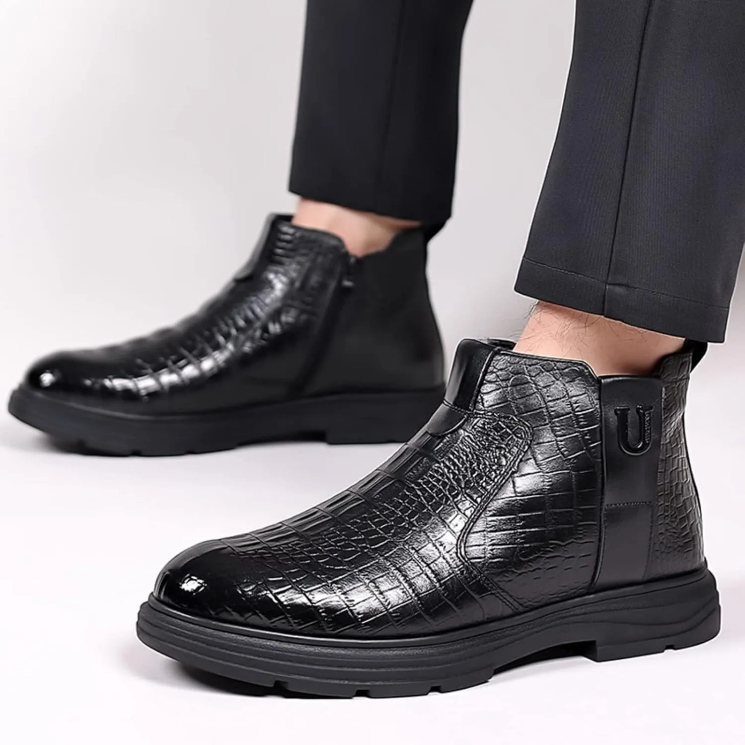 pearlzone Men's Casual Hand-Sewn Imitation Leather Mid-top Boots,Oxford Shoes Classical Business Dress Shoes for Men