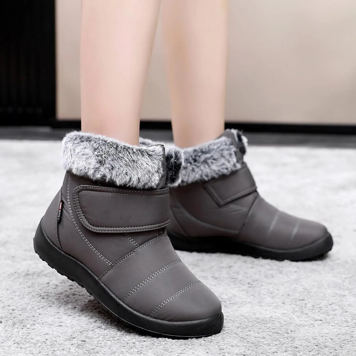 Womens Mens Winter Boots Waterproof Insulated Fur Boots Fleece Ankle Shoes Platform Trekking Snow Boots Womens Winter Shoes