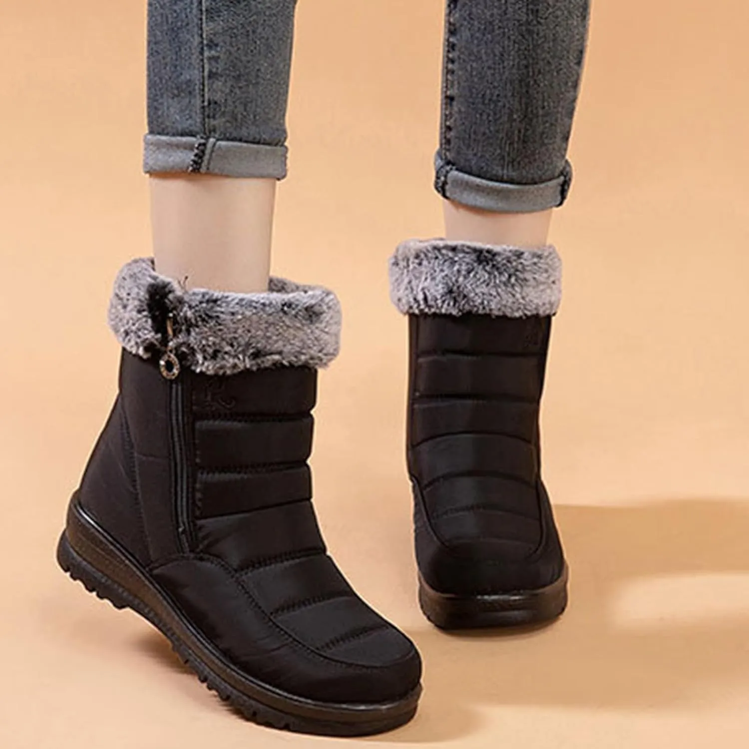 Womens Winter Boots Waterproof Insulated,Outdoor Walking Fur Lined Snow Boots Women,Comfortable Soft Trekking Warm Platform Winter Boots,Slip Resistant
