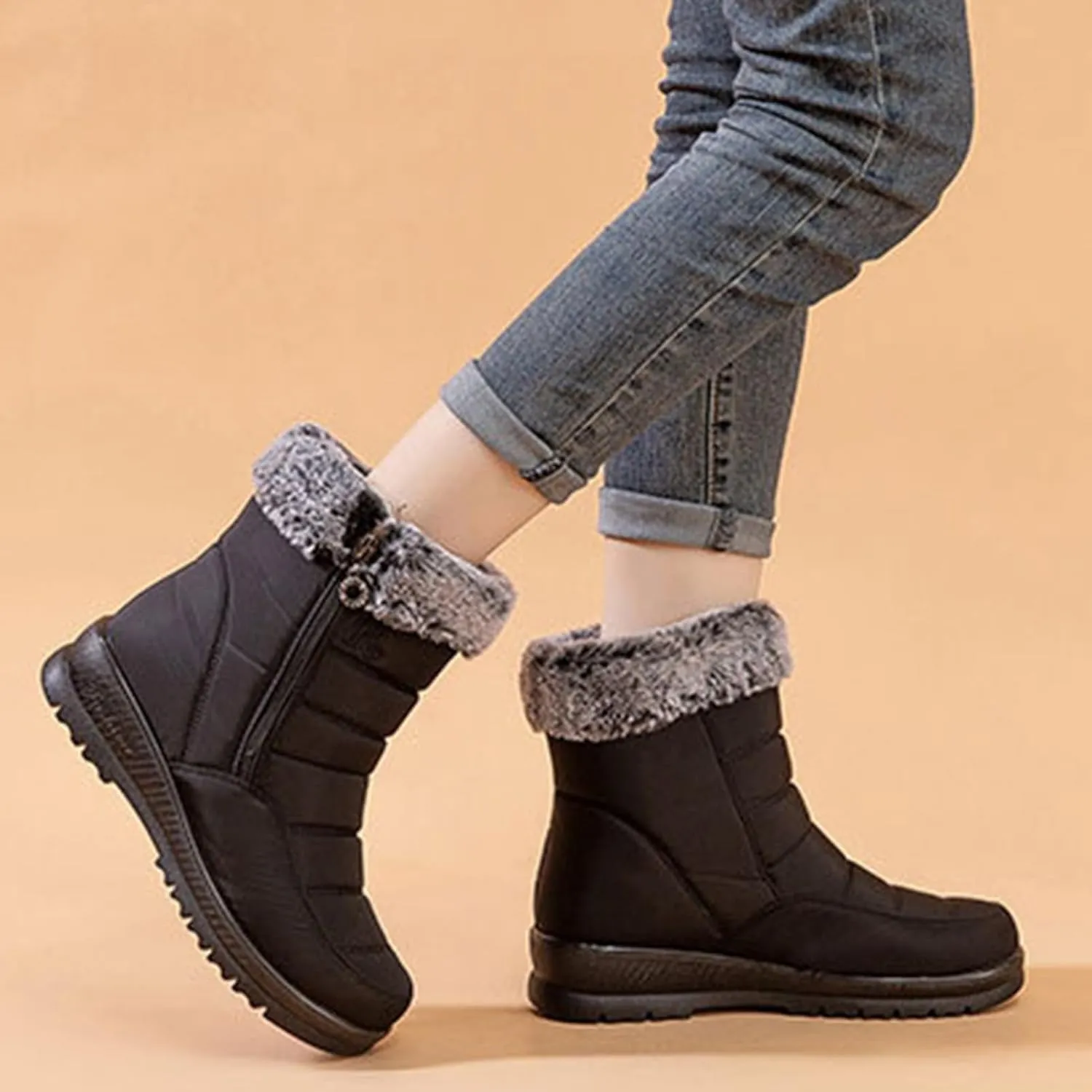 Womens Winter Boots Waterproof Insulated,Outdoor Walking Fur Lined Snow Boots Women,Comfortable Soft Trekking Warm Platform Winter Boots,Slip Resistant