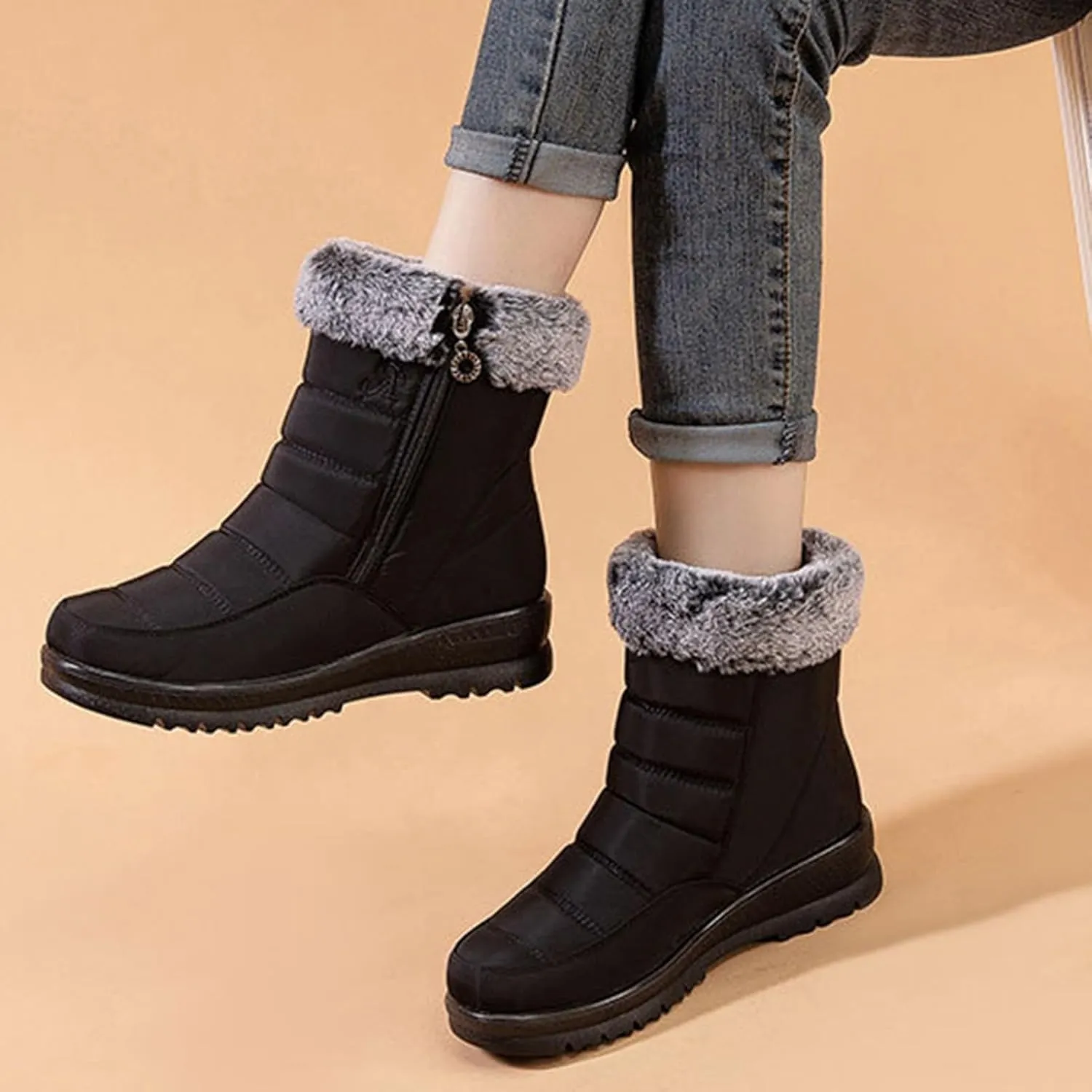 Womens Winter Boots Waterproof Insulated,Outdoor Walking Fur Lined Snow Boots Women,Comfortable Soft Trekking Warm Platform Winter Boots,Slip Resistant