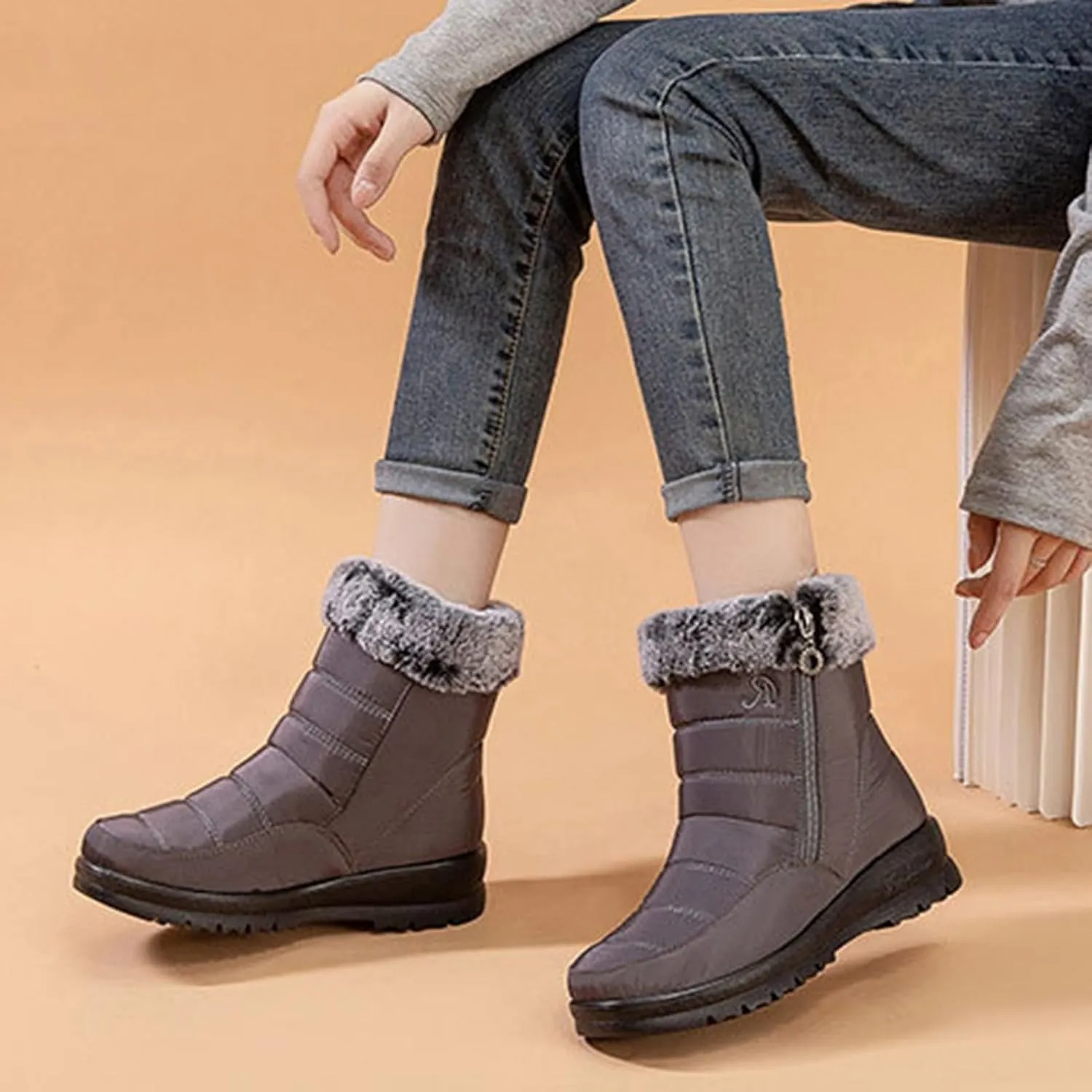 Womens Winter Boots Waterproof Insulated,Outdoor Walking Fur Lined Snow Boots Women,Comfortable Soft Trekking Warm Platform Winter Boots,Slip Resistant