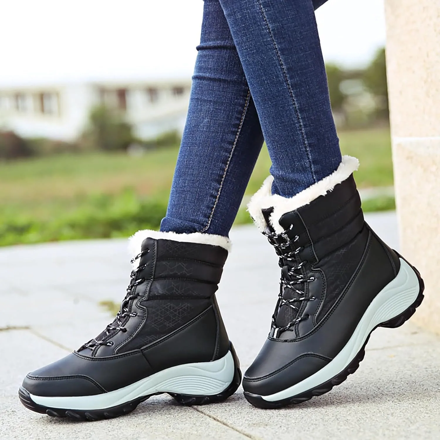 Womens Winter Snow Boots Waterproof Shoes Walking Comfortable Hiking Tennis Booties Furry Mid Calf Warm Lightweight