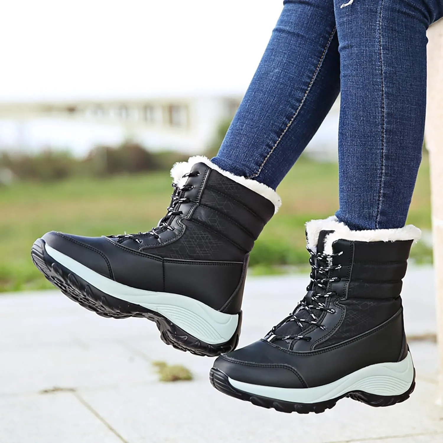 Womens Winter Snow Boots Waterproof Shoes Walking Comfortable Hiking Tennis Booties Furry Mid Calf Warm Lightweight