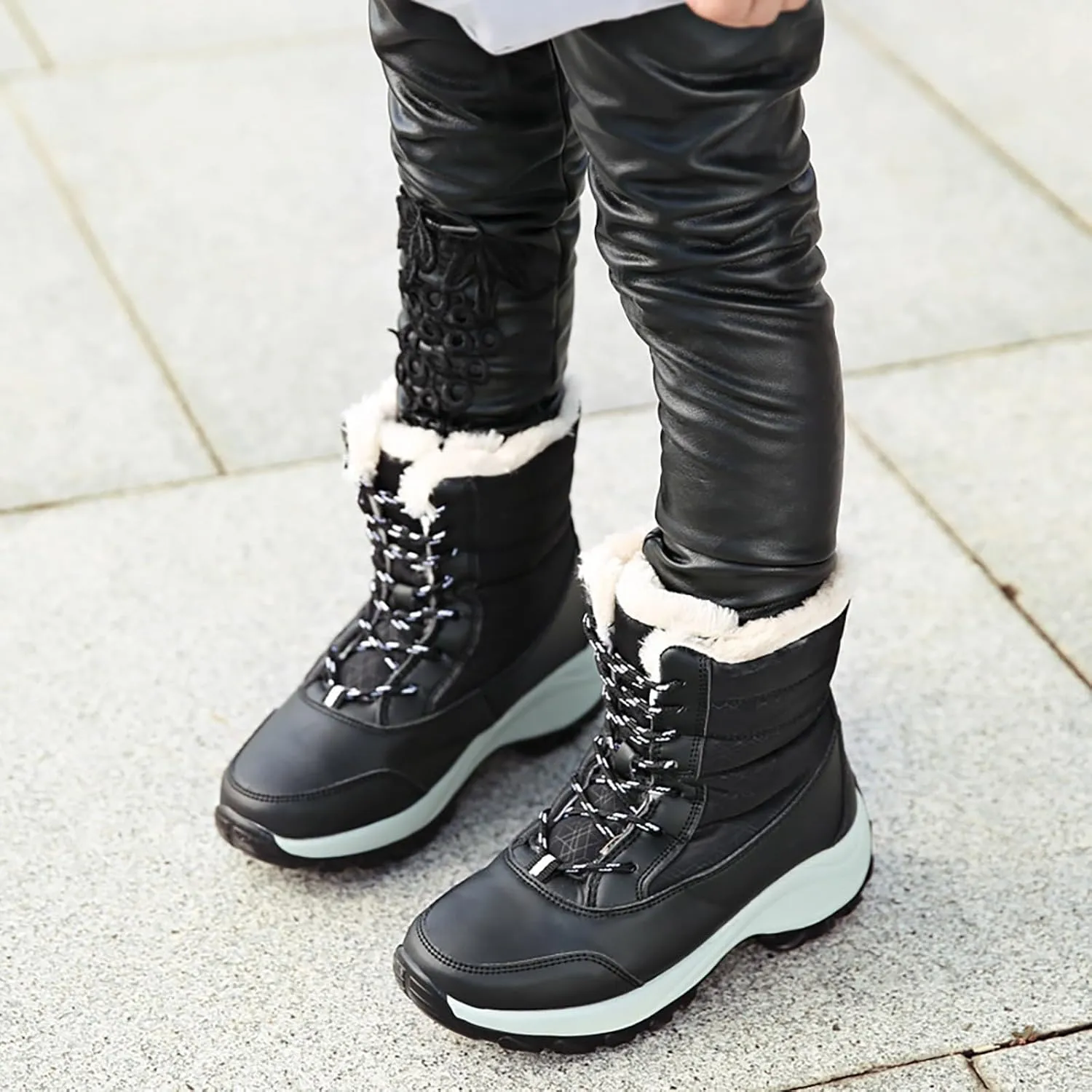 Womens Winter Snow Boots Waterproof Shoes Walking Comfortable Hiking Tennis Booties Furry Mid Calf Warm Lightweight